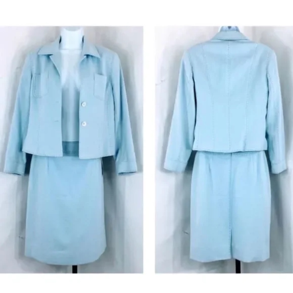 Carlisle Skirt Set Vintage 80's Light Blue 2- Piece Angora & Wool Skirt Set